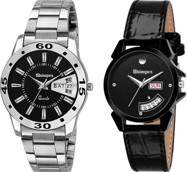 Premium_Watches_Black_Genuine_Leather_Couple_Waterproof_With_A_One_Year_Warranty_Day_And_Date_Analog