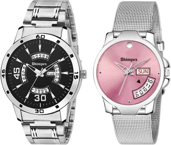 Premium_Watches_Pink_Metal_Couple_Waterproof_With_A_One_Year_Warranty_Day_And_Date_Analog