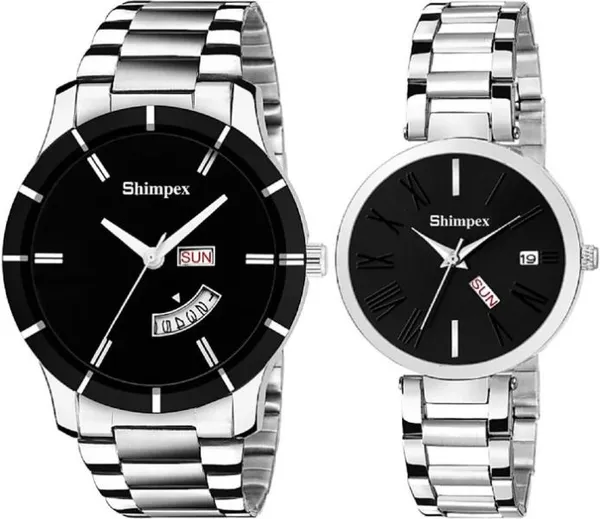 Premium_Watches_Black_Metal_Couple_Waterproof_With_A_One_Year_Warranty_Day_And_Date_Analog