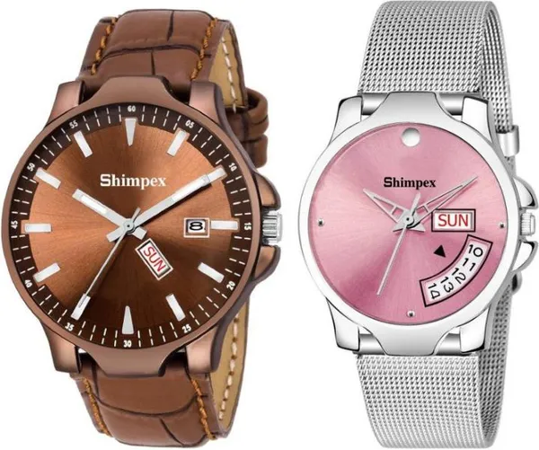 Premium_Watches_Brown_Genuine_Leather_Metal_Couple_Waterproof_With_A_One_Year_Warranty_Day_And_Date_Analog
