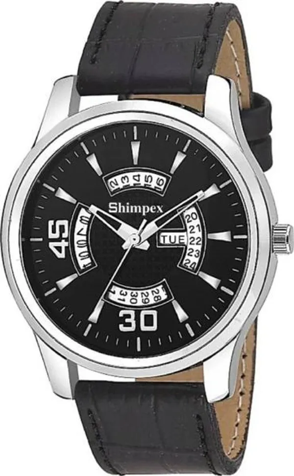 Premium_Watches_Black_Genuine_Leather_Boys_Waterproof_With_A_One_Year_Warranty_Day_And_Date_Analog