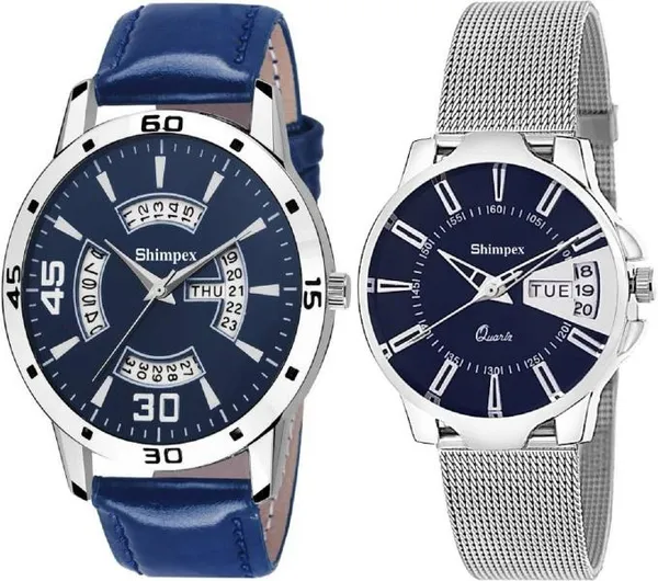 Premium_Watches_Blue_Genuine_Leather_Metal_Couple_Waterproof_With_A_One_Year_Warranty_Day_And_Date_Analog