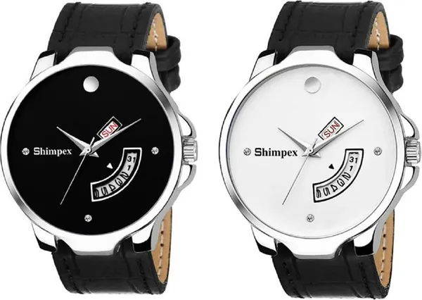 Premium_Watches_Black_White_Genuine_Leather_Men_Waterproof_With_A_One_Year_Warranty_Day_And_Date_Analog