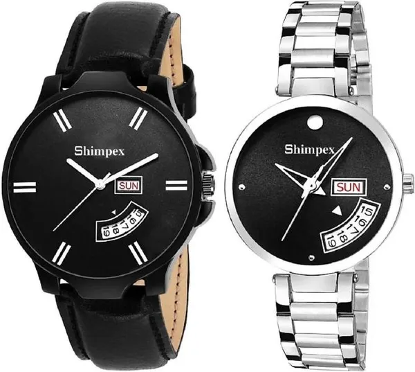 Premium_Watches_Black_Metal_Genuine_Leather_Couple_Waterproof_With_A_One_Year_Warranty_Day_And_Date_Analog