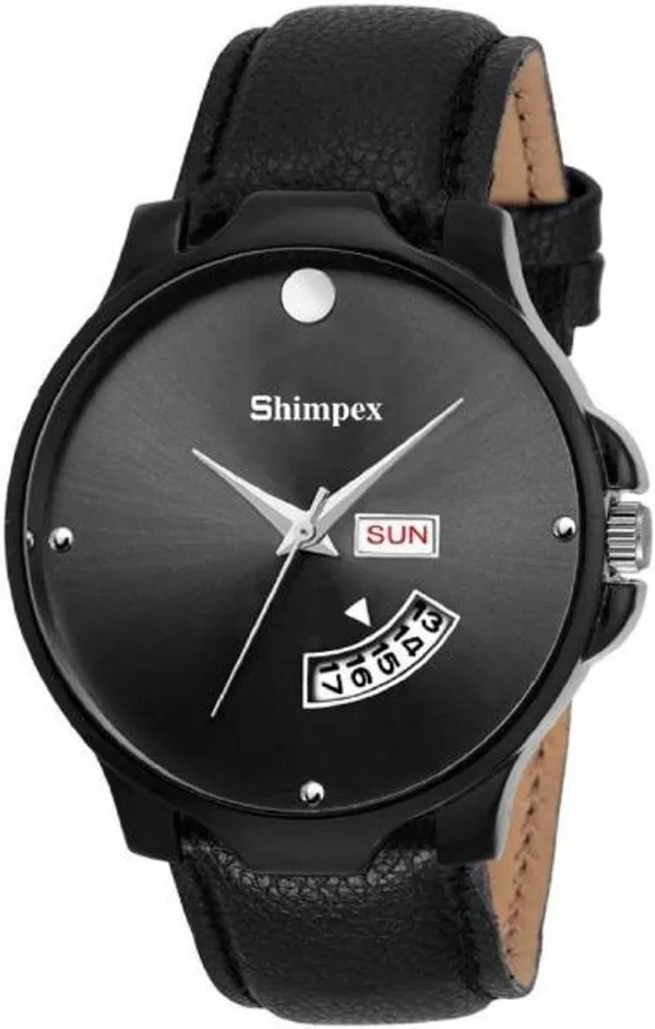 Premium_Watches_Black_Genuine_Leather_Men_Waterproof_With_A_One_Year_Warranty_Day_And_Date_Analog