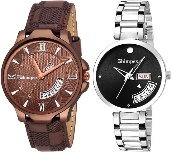 Premium_Watches_Black_Brown_Metal_Genuine_Leather_Couple_Waterproof_With_A_One_Year_Warranty_Day_And_Date_Analog