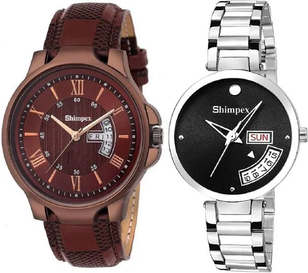 Premium_Watches_Black_Brown_Metal_Genuine_Leather_Couple_Waterproof_With_A_One_Year_Warranty_Day_And_Date_Analog
