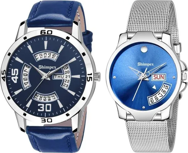 Premium_Watches_Blue_Metal_Couple_Waterproof_With_A_One_Year_Warranty_Day_And_Date_Analog
