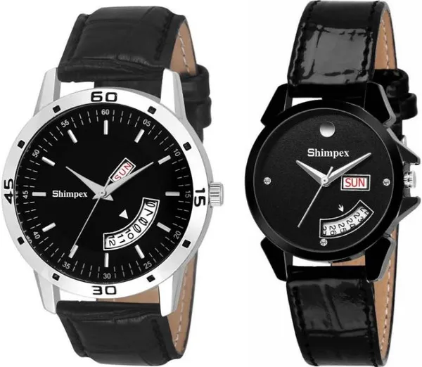 Premium_Watches_Black_Genuine_Leather_Couple_Waterproof_With_A_One_Year_Warranty_Day_And_Date_Analog