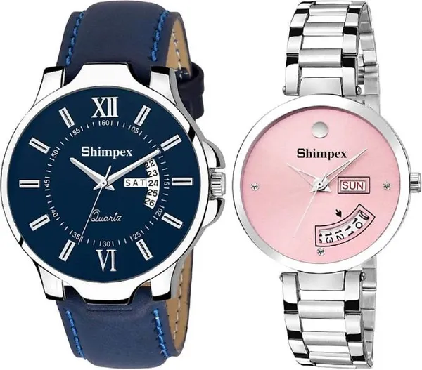Premium_Watches_Pink_Blue_Metal_Genuine_Leather_Couple_Waterproof_With_A_One_Year_Warranty_Day_And_Date_Analog
