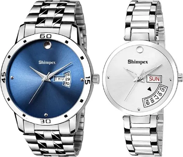 Premium_Watches_Blue_White_Metal_Couple_Waterproof_With_A_One_Year_Warranty_Day_And_Date_Analog