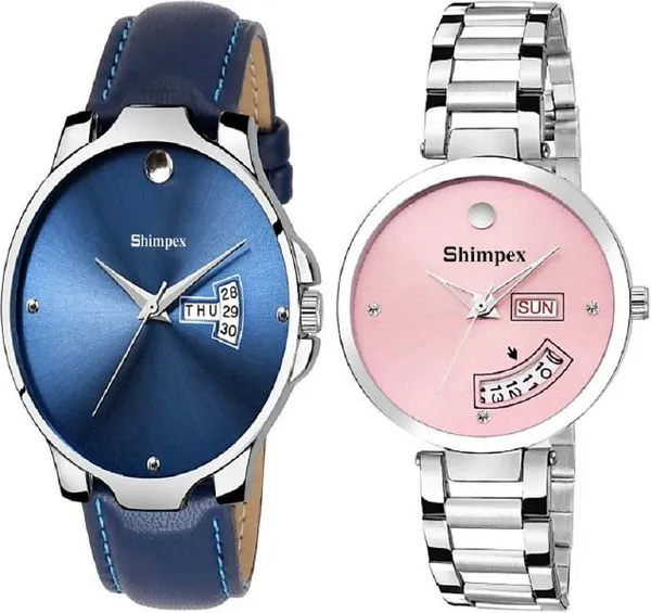 Premium_Watches_Pink_Blue_Metal_Genuine_Leather_Couple_Waterproof_With_A_One_Year_Warranty_Day_And_Date_Analog