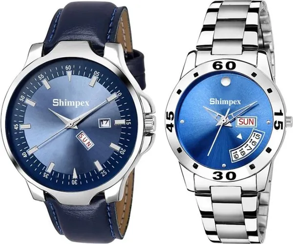 Premium_Watches_Blue_Metal_Couple_Waterproof_With_A_One_Year_Warranty_Day_And_Date_Analog