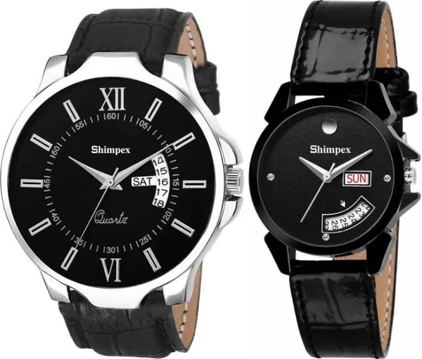 Premium_Watches_Black_Genuine_Leather_Couple_Waterproof_With_A_One_Year_Warranty_Day_And_Date_Analog