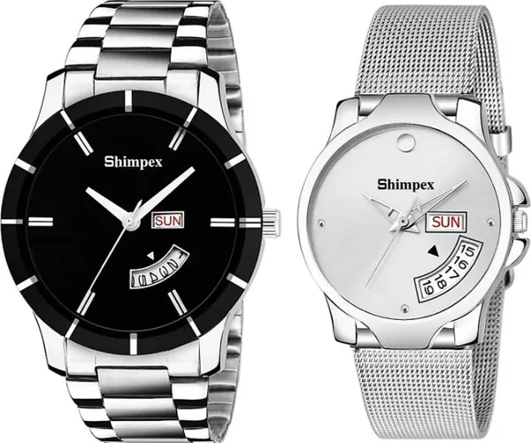Premium_Watches_White_Genuine_Leather_Metal_Couple_Waterproof_With_A_One_Year_Warranty_Day_And_Date_Analog