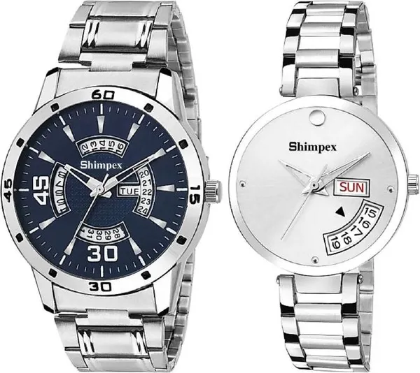 Premium_Watches_Blue_White_Metal_Couple_Waterproof_With_A_One_Year_Warranty_Day_And_Date_Analog