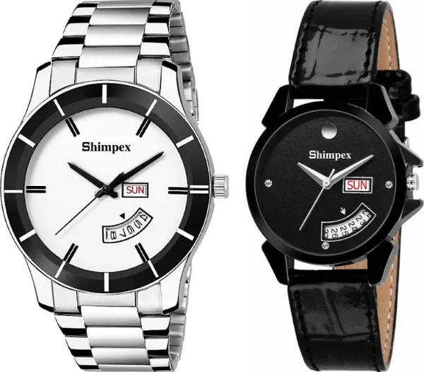 Premium_Watches_Black_Genuine_Leather_Couple_Waterproof_With_A_One_Year_Warranty_Day_And_Date_Analog