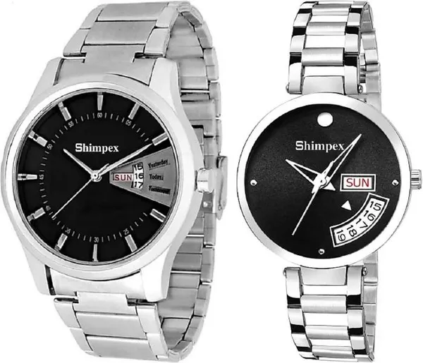 Premium_Watches_Black_Metal_Couple_Waterproof_With_A_One_Year_Warranty_Day_And_Date_Analog