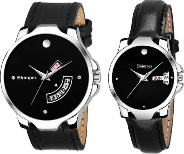 Premium_Watches_Black_Genuine_Leather_Couple_Waterproof_With_A_One_Year_Warranty_Day_And_Date_Analog