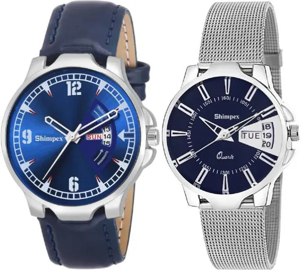 Premium_Watches_Blue_Genuine_Leather_Metal_Couple_Waterproof_With_A_One_Year_Warranty_Day_And_Date_Analog