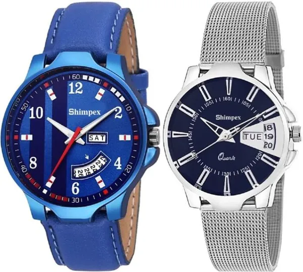 Premium_Watches_Blue_Genuine_Leather_Metal_Couple_Waterproof_With_A_One_Year_Warranty_Day_And_Date_Analog