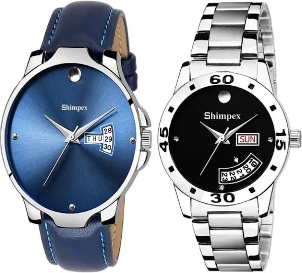 Premium_Watches_Blue_Black_Metal_Genuine_Leather_Men_&_Women_Waterproof_With_A_One_Year_Warranty_Day_And_Date_Analog