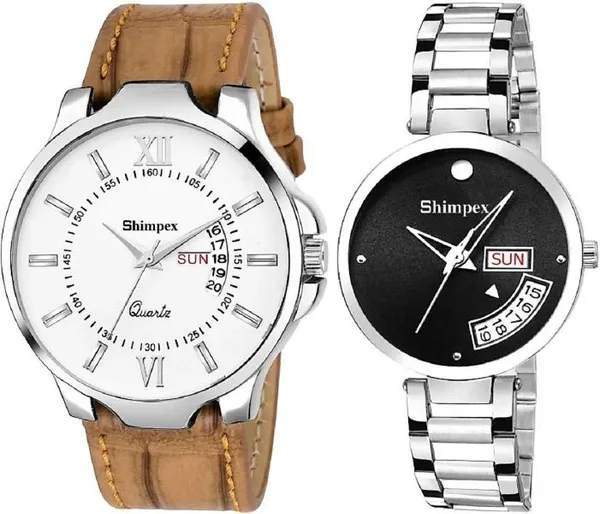 Premium_Watches_Black_Brown_Metal_Genuine_Leather_Couple_Waterproof_With_A_One_Year_Warranty_Day_And_Date_Analog