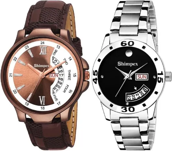 Premium_Watches_Black_Brown_Metal_Genuine_Leather_Couple_Waterproof_With_A_One_Year_Warranty_Day_And_Date_Analog