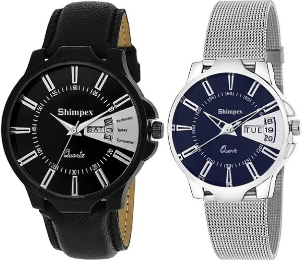 Premium_Watches_Blue_Black_Genuine_Leather_Metal_Couple_Waterproof_With_A_One_Year_Warranty_Day_And_Date_Analog