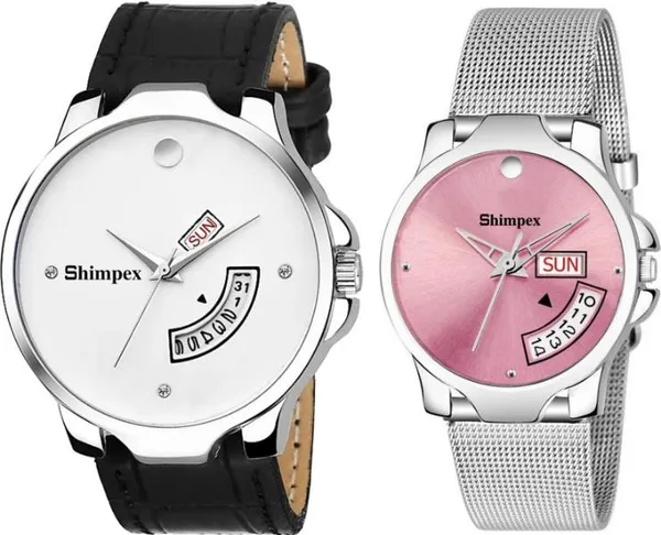 Premium_Watches_White_Genuine_Leather_Metal_Couple_Waterproof_With_A_One_Year_Warranty_Day_And_Date_Analog