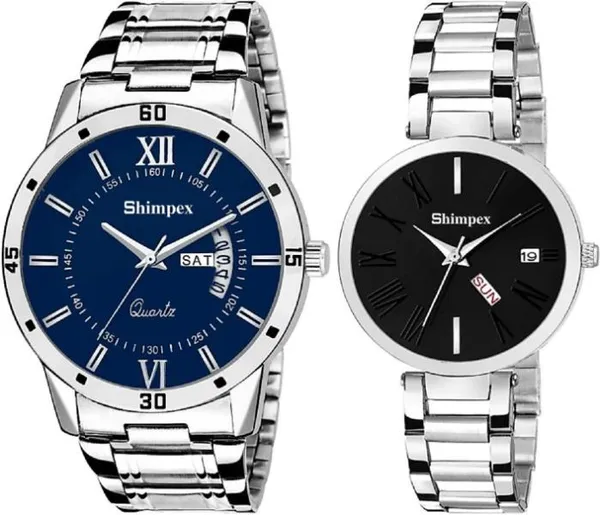 Premium_Watches_Black_Blue_Metal_Couple_Waterproof_With_A_One_Year_Warranty_Day_And_Date_Analog