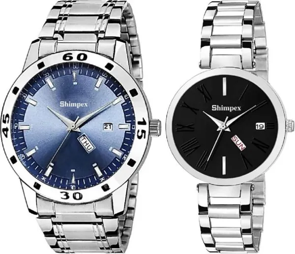 Premium_Watches_Black_Blue_Metal_Couple_Waterproof_With_A_One_Year_Warranty_Day_And_Date_Analog