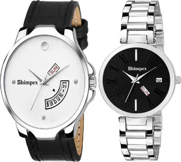 Premium_Watches_Black_White_Metal_Genuine_Leather_Couple_Waterproof_With_A_One_Year_Warranty_Day_And_Date_Analog