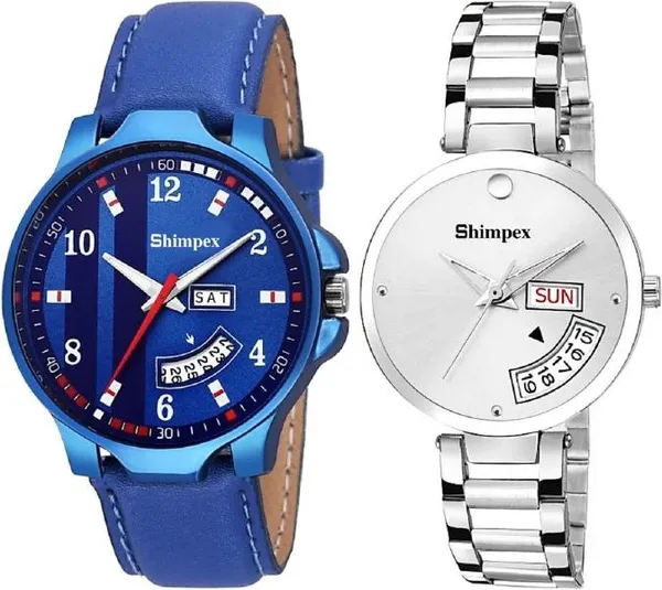 Premium_Watches_Blue_White_Metal_Genuine_Leather_Couple_Waterproof_With_A_One_Year_Warranty_Day_And_Date_Analog