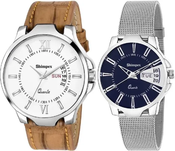 Premium_Watches_Blue_White_Metal_Genuine_Leather_Couple_Waterproof_With_A_One_Year_Warranty_Day_And_Date_Analog