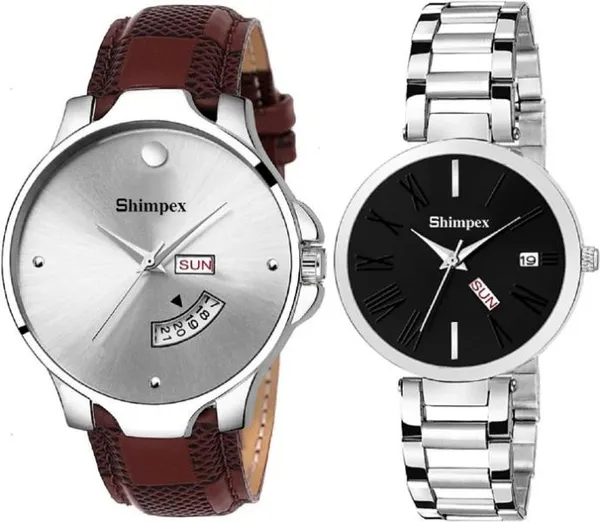 Premium_Watches_Black_White_Metal_Genuine_Leather_Couple_Waterproof_With_A_One_Year_Warranty_Day_And_Date_Analog