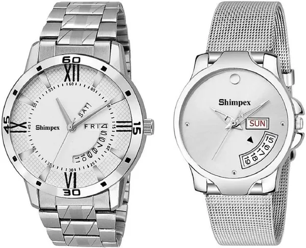 Premium_Watches_White_White_Stainless_Steel_Couple_Waterproof_With_A_One_Year_Warranty_Day_And_Date_Analog