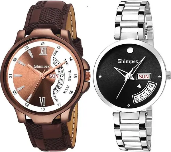 Shimpex_Good_Quality__Watches_Black_Brown_Metal_Genuine_Leather_Couple_Waterproof_With_A_One_Year_Warranty_Day_And_Date_Analog