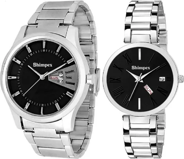 Premium_Watches_Black_Metal_Couple_Waterproof_With_A_One_Year_Warranty_Day_And_Date_Analog