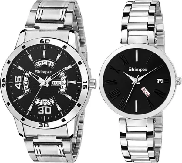 Premium_Watches_Black_Metal_Couple_Waterproof_With_A_One_Year_Warranty_Day_And_Date_Analog