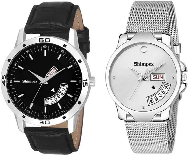 Premium_Watches_Black_White_Genuine_Leather_Stainless_Steel_Couple_Waterproof_With_A_One_Year_Warranty_Day_And_Date_Analog