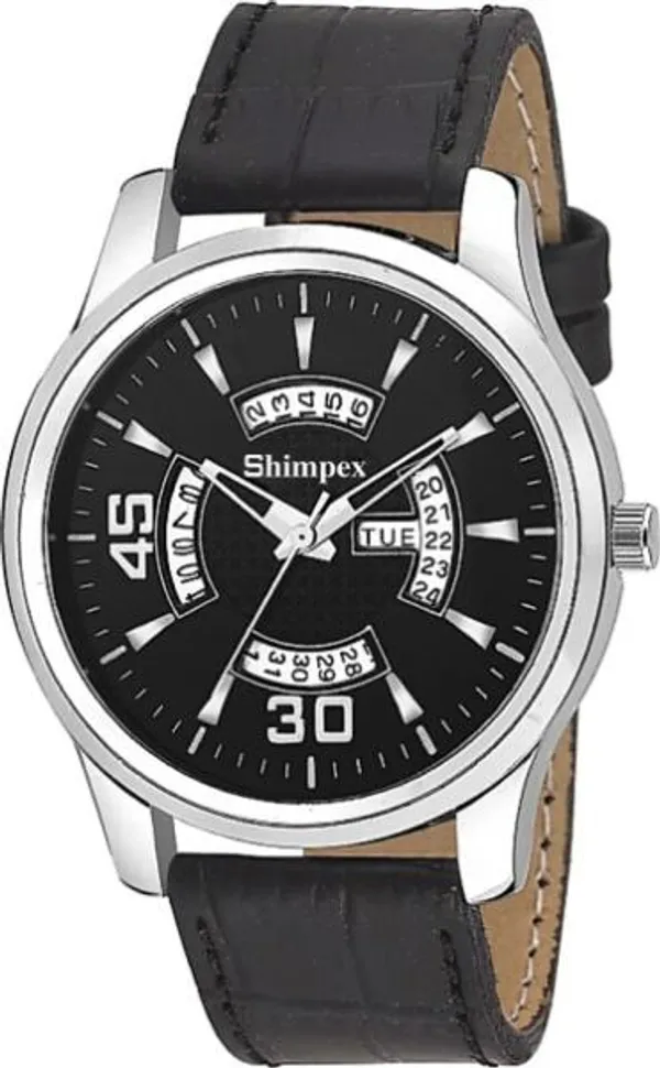Premium_Watches_Black_Genuine_Leather_Boys_Waterproof_With_A_One_Year_Warranty_Day_And_Date_Analog