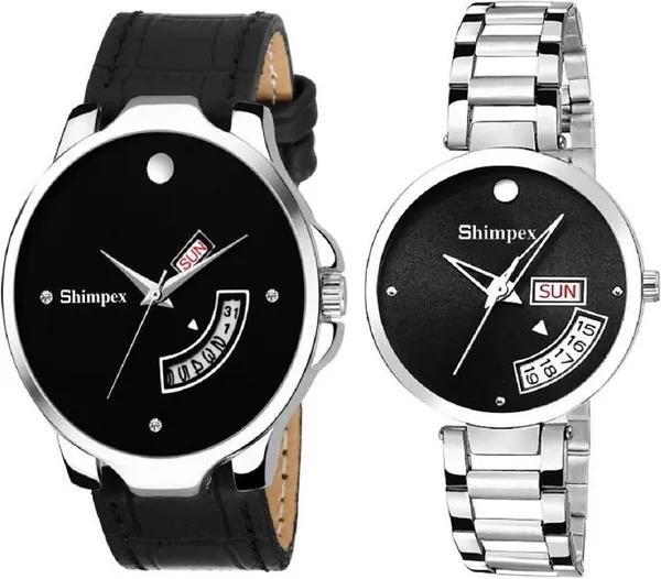 Premium_Watches_Black_Metal_Genuine_Leather_Couple_Waterproof_With_A_One_Year_Warranty_Day_And_Date_Analog
