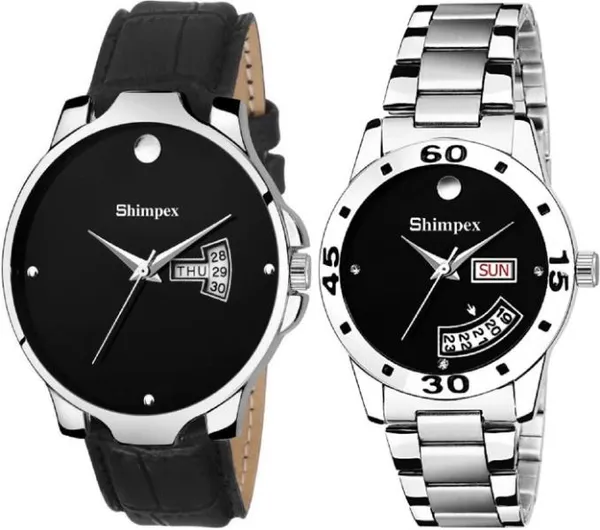 Premium_Watches_Black_Metal_Genuine_Leather_Couple_Waterproof_With_A_One_Year_Warranty_Day_And_Date_Analog