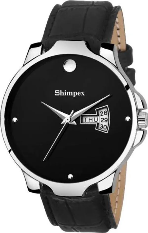 Premium_Watches_Black_Genuine_Leather_Boys_Waterproof_With_A_One_Year_Warranty_Day_And_Date_Analog