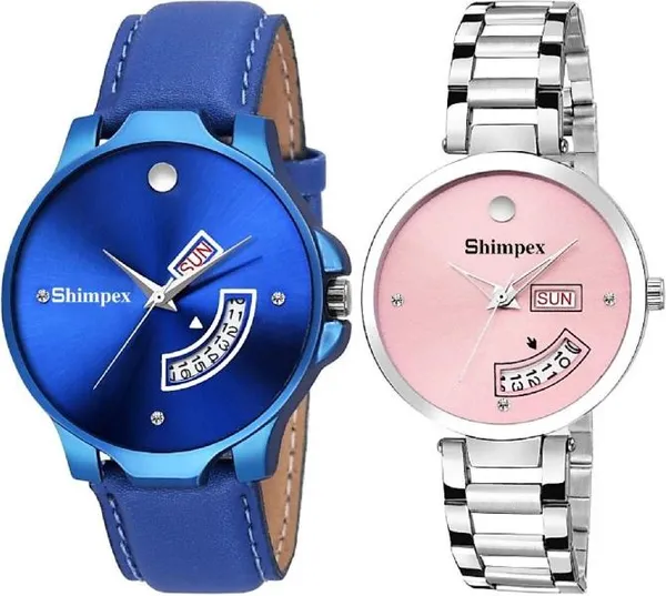 Premium_Watches_Pink_Blue_Metal_Genuine_Leather_Couple_Waterproof_With_A_One_Year_Warranty_Day_And_Date_Analog