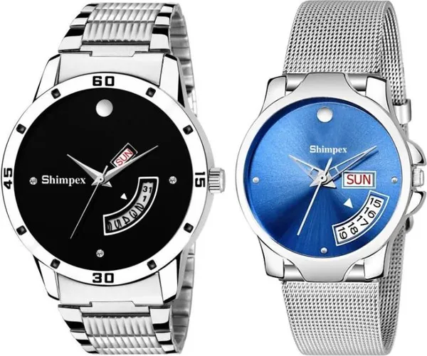 Premium_Watches_Blue_Metal_Couple_Waterproof_With_A_One_Year_Warranty_Day_And_Date_Analog