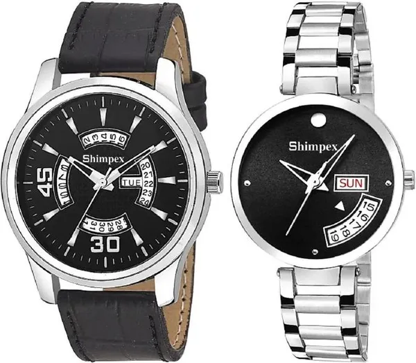 Premium_Watches_Black_Metal_Genuine_Leather_Couple_Waterproof_With_A_One_Year_Warranty_Day_And_Date_Analog