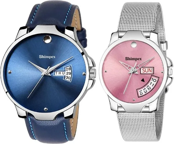 Premium_Watches_Pink_Metal_Couple_Waterproof_With_A_One_Year_Warranty_Day_And_Date_Analog