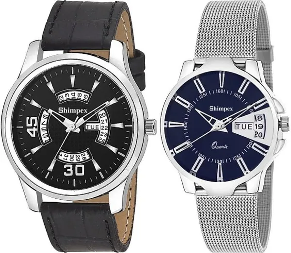 Shimpex_Good_Quality__Watches_Blue_Black_Genuine_Leather_Metal_Couple_Waterproof_With_A_One_Year_Warranty_Day_And_Date_Analog